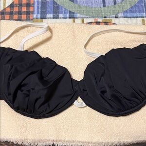 Swimsuits For All Black Shirred Bikini Top with White Straps